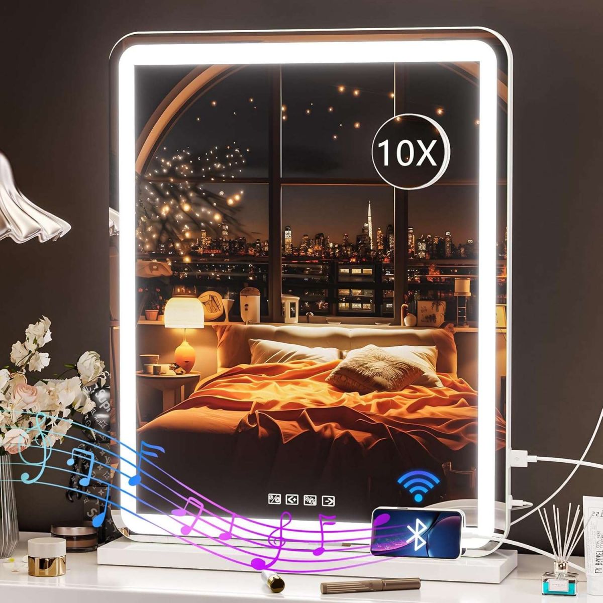 HASIPU 20 x 25 Vanity Mirror with Lights, LED Makeup Mirror, Bluetooth, Round White