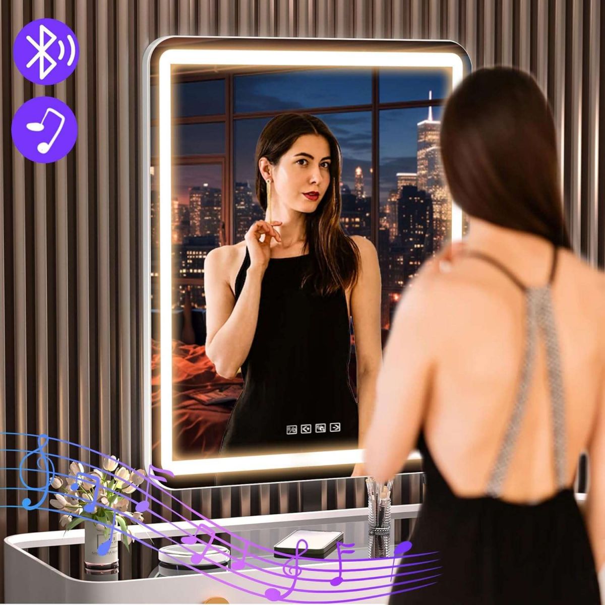 HASIPU 20 x 25 Vanity Mirror with Lights, LED Makeup Mirror, Bluetooth, Round White