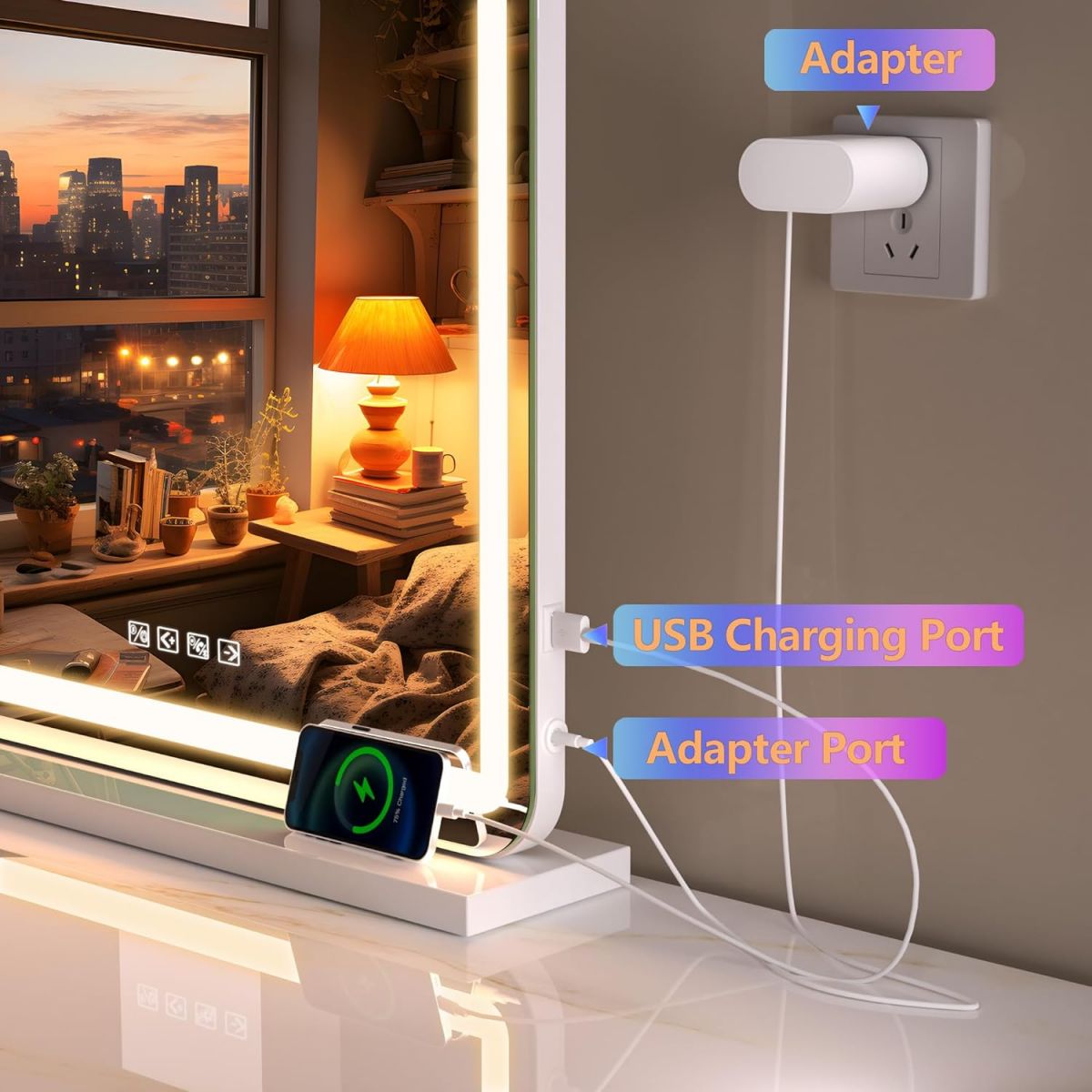 HASIPU 20 x 25 Vanity Mirror with Lights, LED Makeup Mirror, Bluetooth, Round White