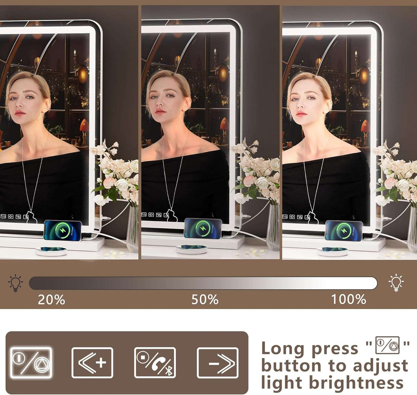 HASIPU 20 x 25 Vanity Mirror with Lights, LED Makeup Mirror, Bluetooth, Round White