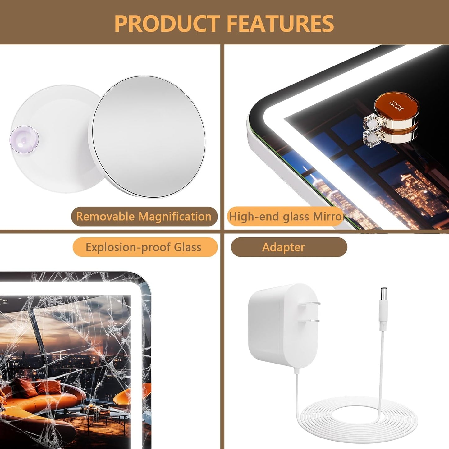 HASIPU 20 x 25 Vanity Mirror with Lights, LED Makeup Mirror, Bluetooth, Round White