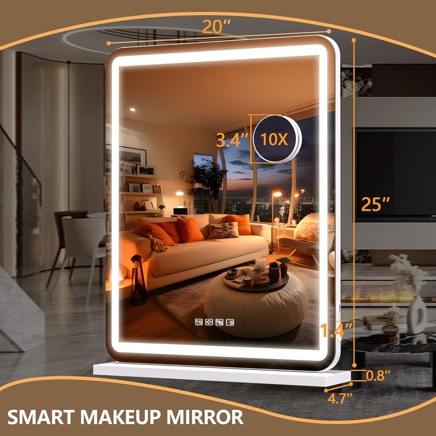 HASIPU 20 x 25 Vanity Mirror with Lights, LED Makeup Mirror, Bluetooth, Round White