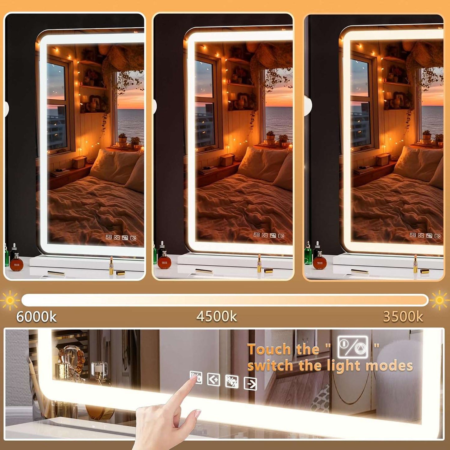 HASIPU 20 x 25 Vanity Mirror with Lights, LED Makeup Mirror, Bluetooth, Round White